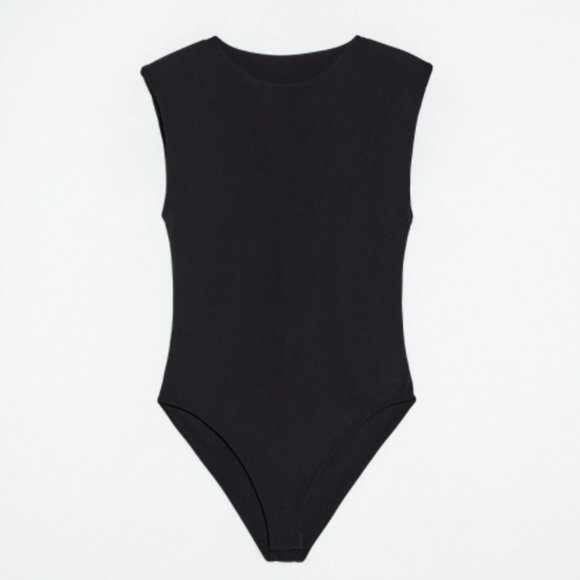 Zara Tops Zara Black Spandex Bodysuit With Shoulder Pads Poshmark